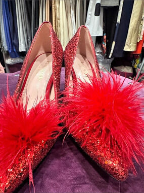 Kate Spade Marabou Pumps Red Sequin Feather Heels
